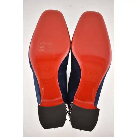 Christian Louboutin Study 55 Blue Suede Silver Spike Block Heel Ankle Boot 36.5 - Picture 9 of 9